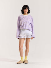 Lilac Striped Loose Fit Cropped T-Shirt